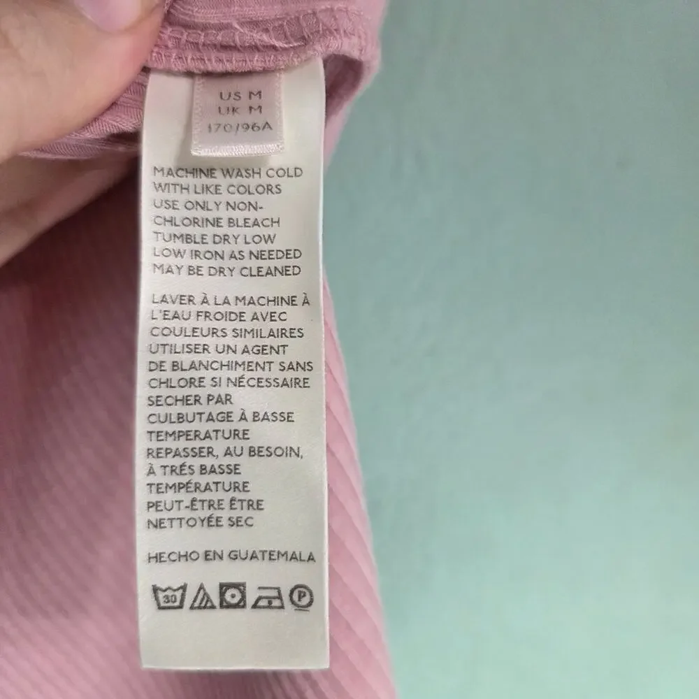 We the Free Womens M Night Lilly Puff Shoulder Square Neck Shirt Top Pink Ribbed